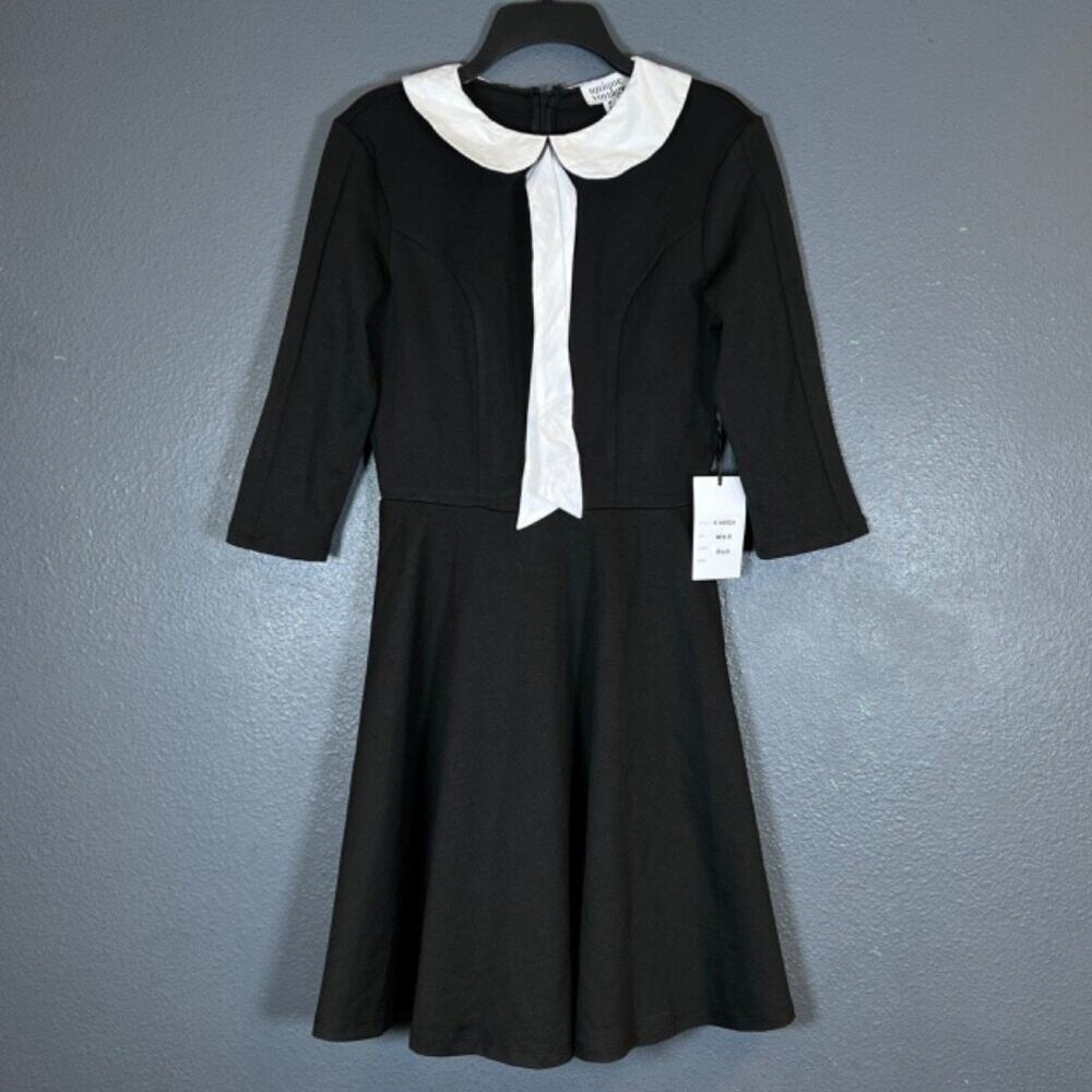 Unique Vintage M 6-8 black/white NEW middle dress women's crew neck